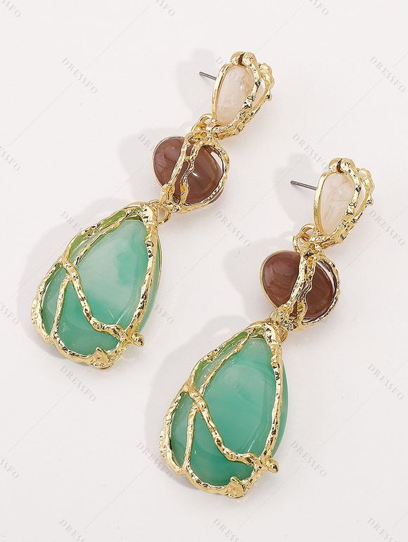 Boucles d'oreilles tendance en pierre géométrique en forme de goutte - Vert 