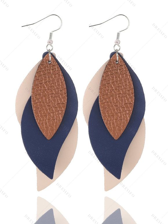 Boucles d'oreilles en PU à plusieurs niveaux en forme de feuille et colorblock - multicolor C 