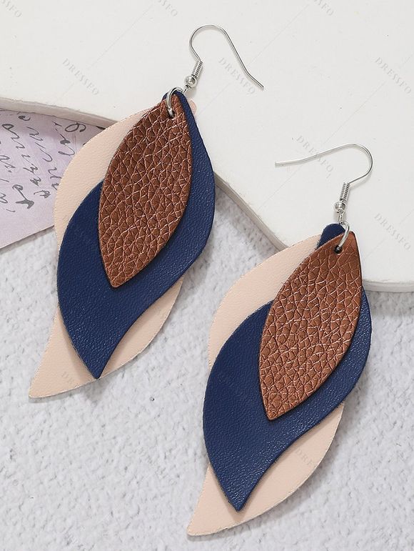 Boucles d'oreilles en PU à plusieurs niveaux en forme de feuille et colorblock - multicolor C 