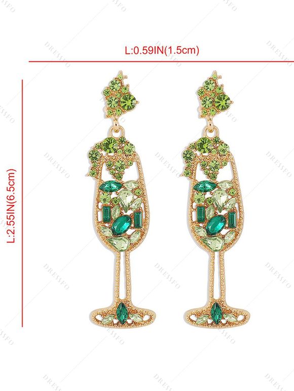 Boucles d'oreilles de soirée en forme de verre à vin avec fausses perles et pierres précieuses - Vert 