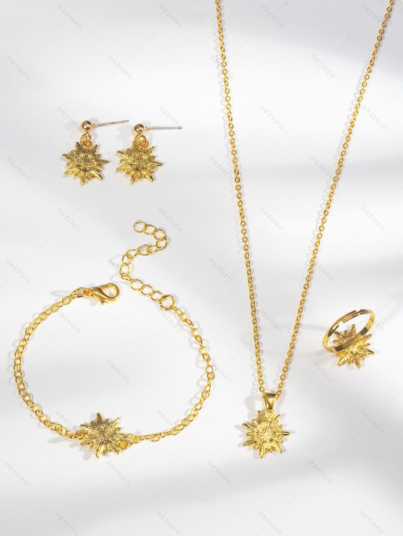 Ensemble de 4 accessoires de Noël : collier, bracelet, bague et boucles d'oreilles en strass avec flocons de neige - d'or 
