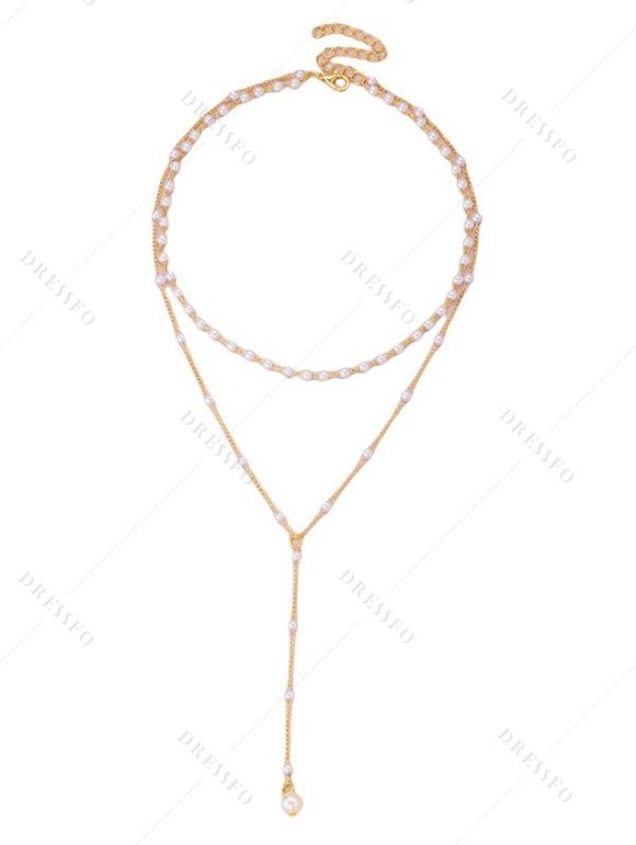 Collier élégant en fausses perles, forme en Y, à plusieurs rangs - d'or 