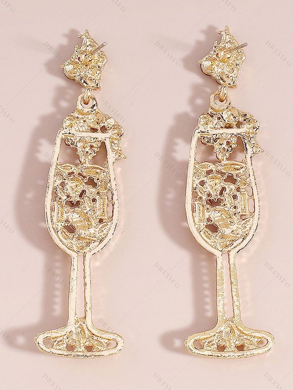 Boucles d'oreilles de soirée en forme de verre à vin avec fausses perles et pierres précieuses - Champagne 