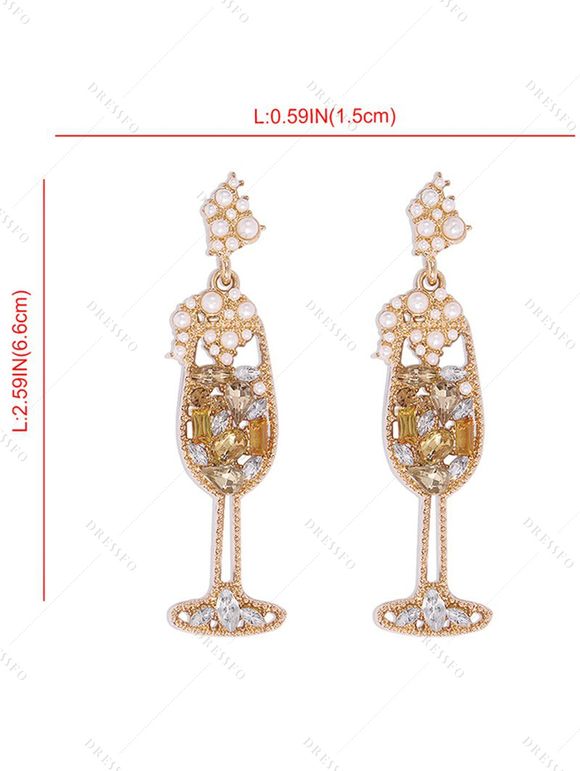 Boucles d'oreilles de soirée en forme de verre à vin avec fausses perles et pierres précieuses - Champagne 