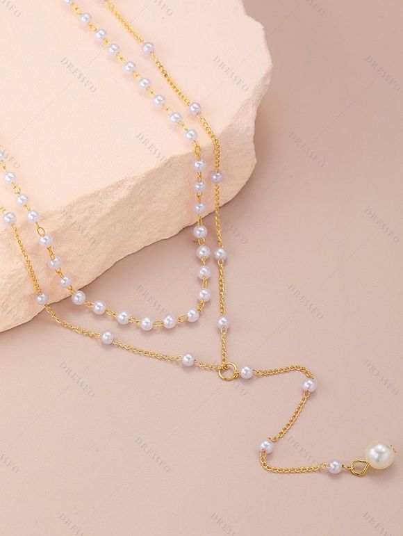 Collier élégant en fausses perles, forme en Y, à plusieurs rangs - d'or 