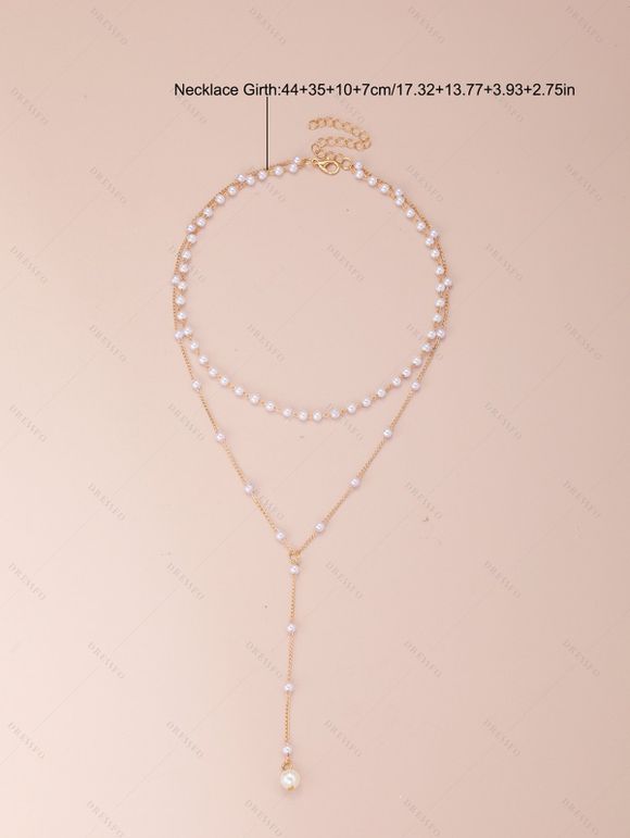 Collier élégant en fausses perles, forme en Y, à plusieurs rangs - d'or 