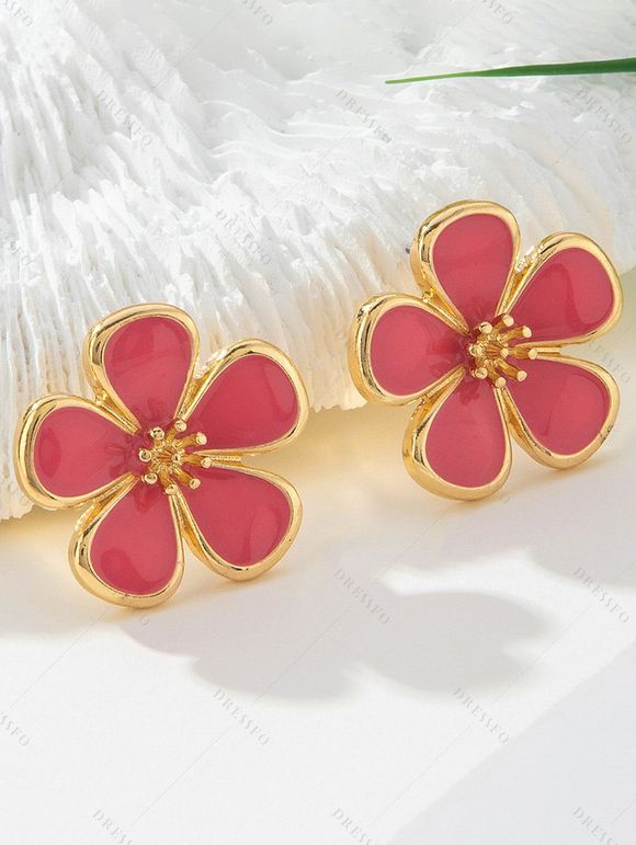 Boucles d'oreilles de vacances en forme de fleur, style frais - Rouge 