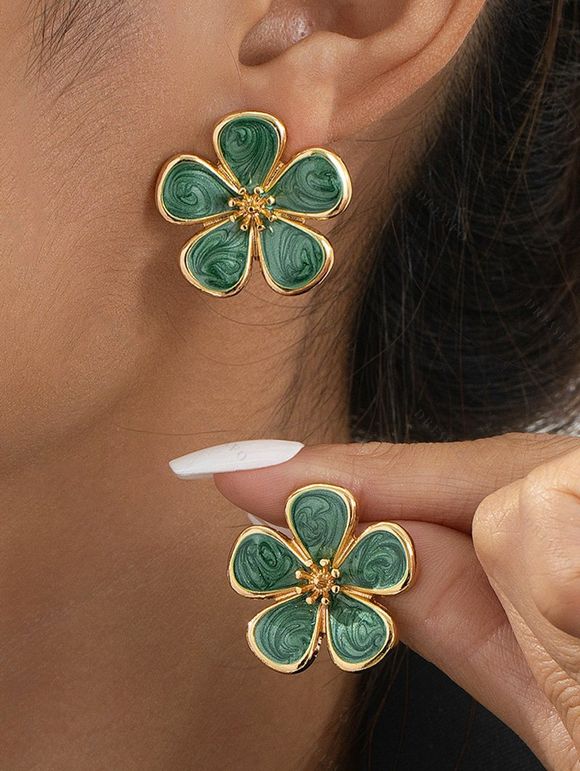 Boucles d'oreilles de vacances en forme de fleur, style frais - Vert 