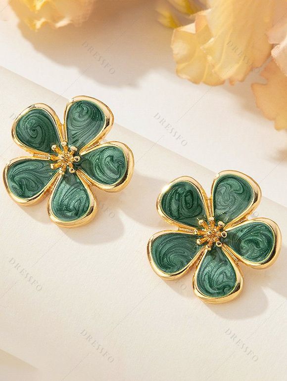 Boucles d'oreilles de vacances en forme de fleur, style frais - Vert 