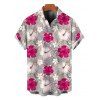 Chemise de vacances pour homme, imprimé floral d'hibiscus, boutonnée - Rose Vif 5XL