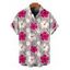 Chemise de vacances pour homme, imprimé floral d'hibiscus, boutonnée - Rose Vif 5XL