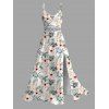 Robe de vacances fendue, imprimé floral hibiscus, robe midi ajourée - Vert clair XXL | US 14