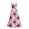 Robe de vacances imprimée de feuilles d'hibiscus, robe fendue et ajourée - Rose Vif XXL | US 14
