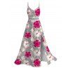 Robe de vacances imprimée de feuilles d'hibiscus, robe fendue et ajourée - Rose Vif XXL | US 14