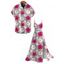 Vacation Couple Outfit Leaf Hibiscus Floral Print Slit Dress and Shirt Set - Rose Vif S | US 4