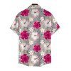 Vacation Couple Outfit Leaf Hibiscus Floral Print Slit Dress and Shirt Set - Rose Vif S | US 4