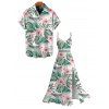 Vacation Couple Outfit Hibiscus Flower Leaf Print Slit Dress and Shirt Set - Rose S | US 4