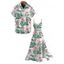 Vacation Couple Outfit Hibiscus Flower Leaf Print Slit Dress and Shirt Set - Rose S | US 4