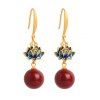 Boucles d'oreilles vintage Lotus Floral Cercle Rétro Pendantes - Rouge 