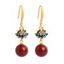 Boucles d'oreilles vintage Lotus Floral Cercle Rétro Pendantes - Rouge 