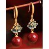 Boucles d'oreilles vintage Lotus Floral Cercle Rétro Pendantes - Rouge 