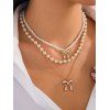 Ensemble de 3 colliers superposés avec pendentif nœud papillon et collier de perles fantaisie - Blanc 