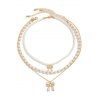 Ensemble de 3 colliers superposés avec pendentif nœud papillon et collier de perles fantaisie - Blanc 
