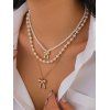 Ensemble de 3 colliers superposés avec pendentif nœud papillon et collier de perles fantaisie - Blanc 
