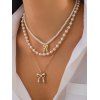 Ensemble de 3 colliers superposés avec pendentif nœud papillon et collier de perles fantaisie - Blanc 