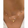 Ensemble de 2 colliers superposés avec pendentif cœur en fausse perle et collier rétro - d'or 
