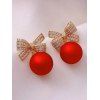 Boucles d'oreilles de Noël en strass avec nœud papillon rond - Rouge 