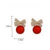 Boucles d'oreilles de Noël en strass avec nœud papillon rond - Rouge 