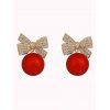 Boucles d'oreilles de Noël en strass avec nœud papillon rond - Rouge 