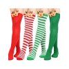 4 paires de bas de Noël à rayures avec motif d'élan, longueur genou - multicolor A 