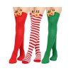 4 paires de bas de Noël à rayures avec motif d'élan, longueur genou - multicolor A 