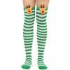 4 paires de bas de Noël à rayures avec motif d'élan, longueur genou - multicolor A 