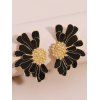 Boucles d'oreilles vintage élégantes en forme de fleur - Noir 