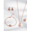Ensemble de 4 accessoires de Noël : collier, bracelet, bague et boucles d'oreilles en strass avec flocons de neige - Or de Rose 