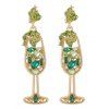 Boucles d'oreilles de soirée en forme de verre à vin avec fausses perles et pierres précieuses - Vert 