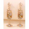Boucles d'oreilles de soirée en forme de verre à vin avec fausses perles et pierres précieuses - Champagne 