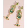Boucles d'oreilles de soirée en forme de verre à vin avec fausses perles et pierres précieuses - Vert 