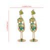 Boucles d'oreilles de soirée en forme de verre à vin avec fausses perles et pierres précieuses - Vert 