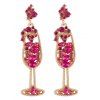 Boucles d'oreilles de soirée en forme de verre à vin avec fausses perles et pierres précieuses - Rouge 