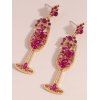 Boucles d'oreilles de soirée en forme de verre à vin avec fausses perles et pierres précieuses - Rouge 