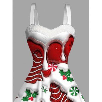 Holiday Dress Christmas Tree Printed Faux Fur Mini Dress