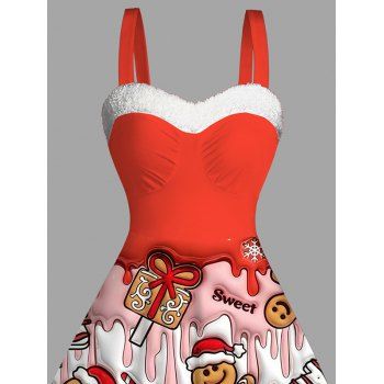 Holiday Dress Gingerbread Man Christmas Tree Print Faux Fur Mini Dress