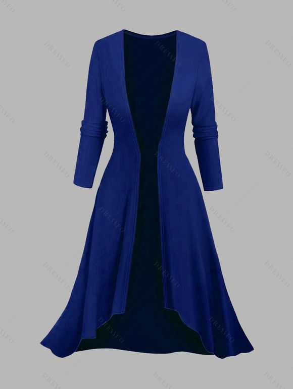 Ensemble deux pièces : robe à fines bretelles et haut long ouvert sur le devant, imprimé zigzag colorblock. - Bleu profond XXL | US 14