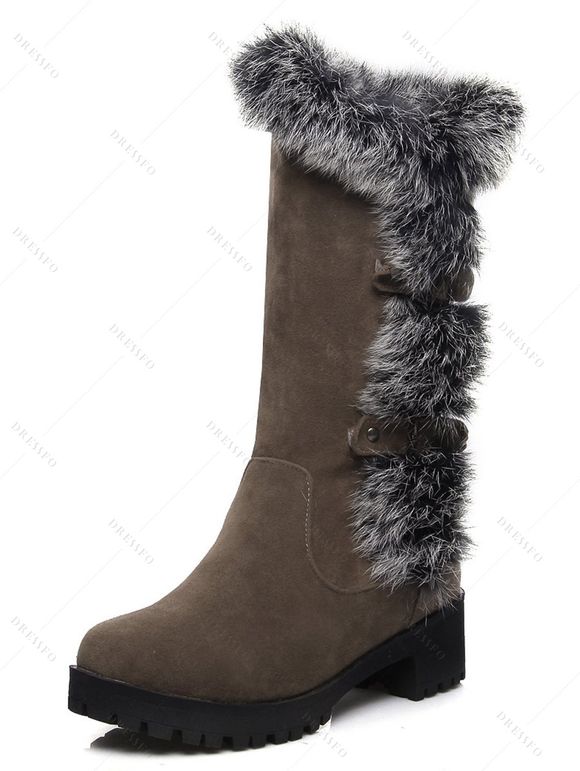 Colorblock Faux Fur Buckle Strap Snow Boots - Brun EU 36