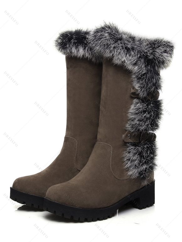 Colorblock Faux Fur Buckle Strap Snow Boots - Brun EU 36