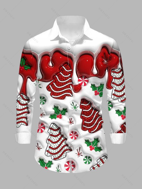 Chemise de Noël pour homme, imprimée sapin de Noël, à boutons - Rouge 5XL